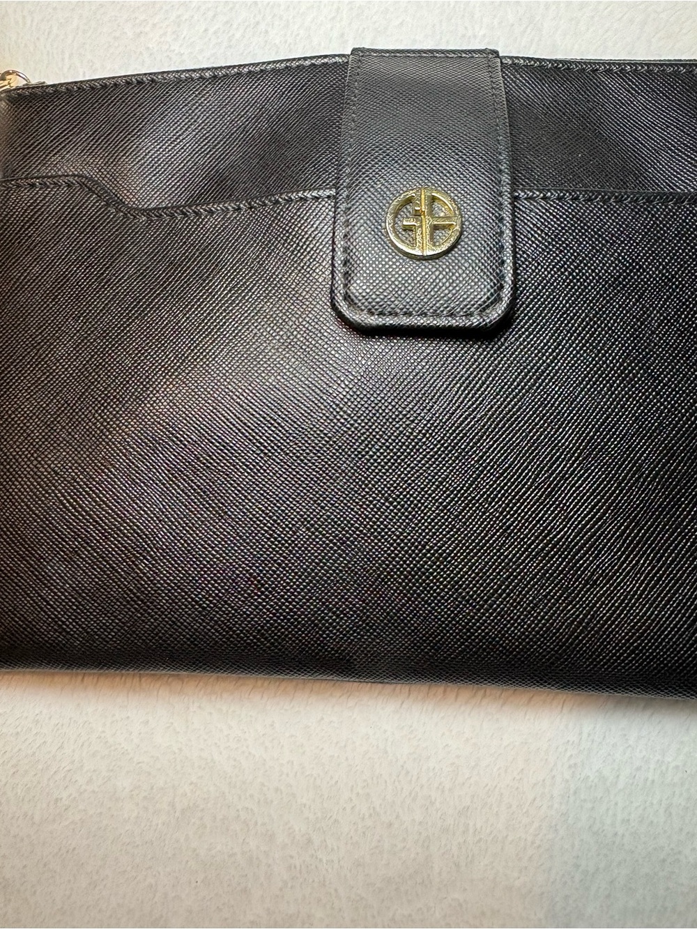 Giani Bernini Black Saffiano Leather Clutch with Gold-Tone Logo
